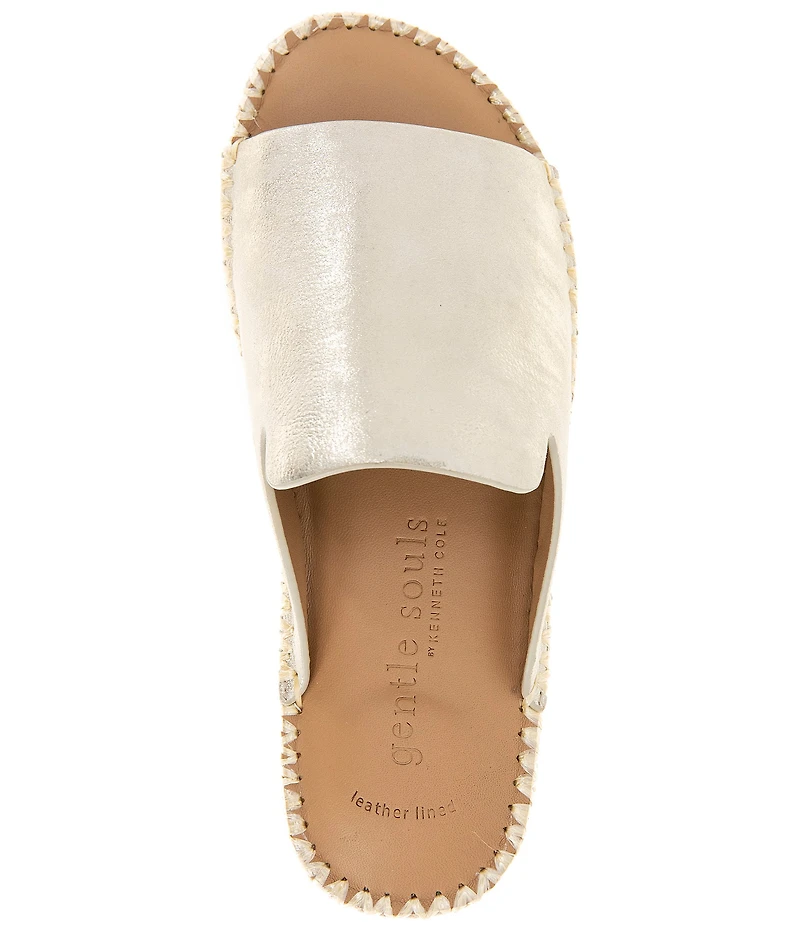 Gentle Souls Leilani Metallic Leather Espadrille Platform Slide Sandals