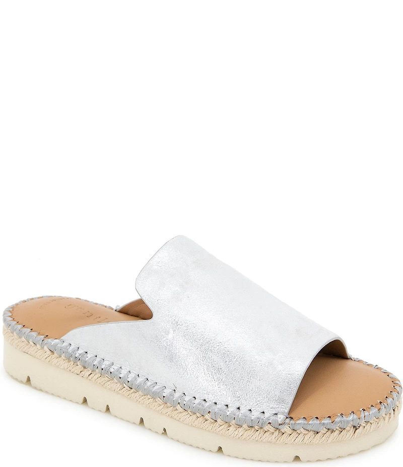Gentle Souls Leilani Metallic Leather Espadrille Platform Slide Sandals