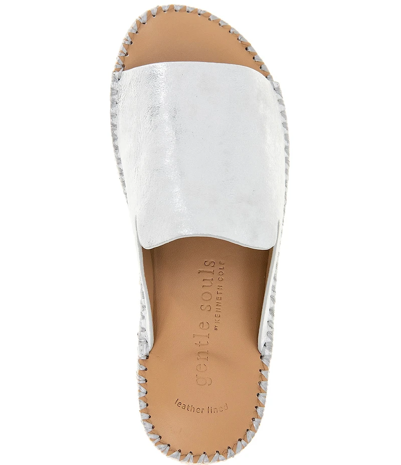 Gentle Souls Leilani Metallic Leather Espadrille Platform Slide Sandals