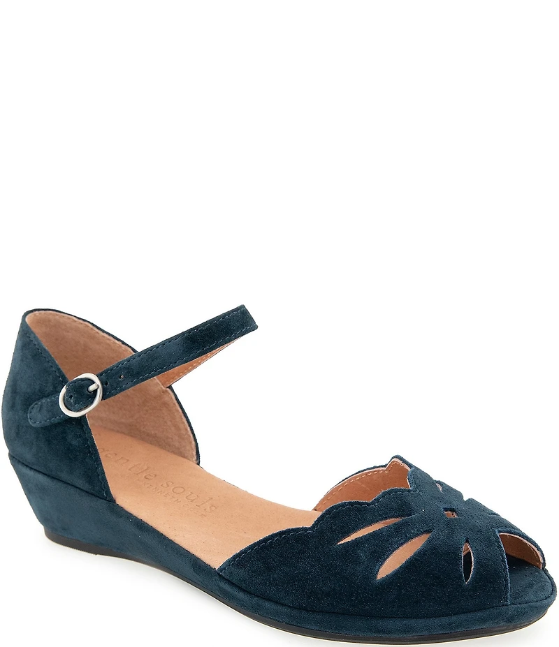 Gentle Souls Lilymoon Suede Ankle Strap Wedge Sandals