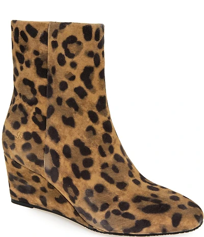 Gentle Souls Nash Leopard Print Suede Wedge Booties