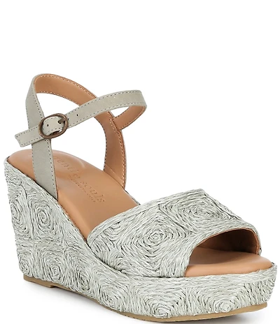 Gentle Souls Nevio Raffia Ankle Strap Wedge Sandals