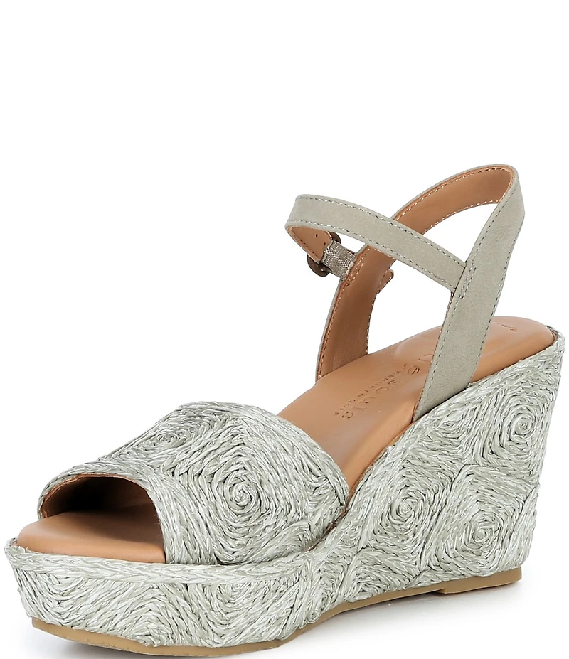 Gentle Souls Nevio Raffia Ankle Strap Wedge Sandals