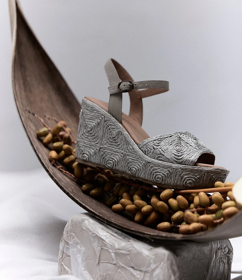 Gentle Souls Nevio Raffia Ankle Strap Wedge Sandals