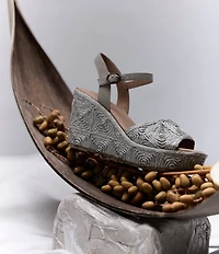 Gentle Souls Nevio Raffia Ankle Strap Wedge Sandals