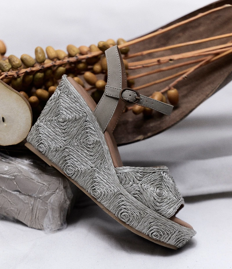 Gentle Souls Nevio Raffia Ankle Strap Wedge Sandals