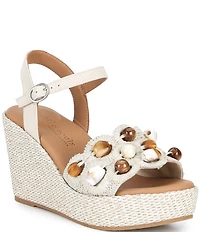 Gentle Souls Nolina Stone Raffia Wedge Sandals