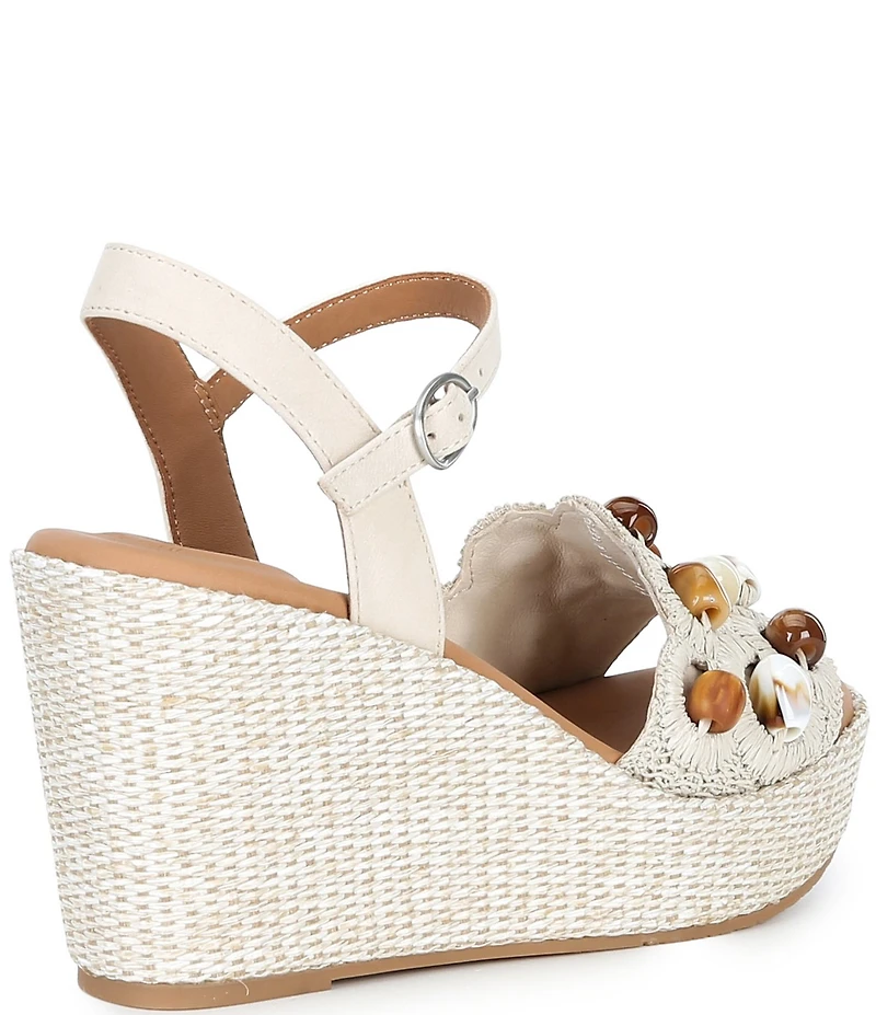 Gentle Souls Nolina Stone Raffia Wedge Sandals