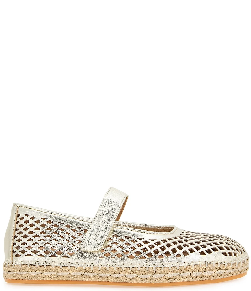 Gentle Souls Sienna Perforated Metallic Leather Mary Jane Espadrille Flats