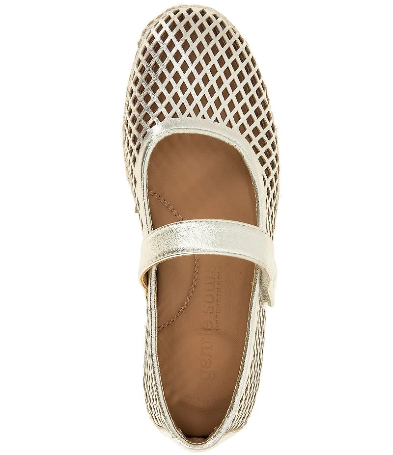 Gentle Souls Sienna Perforated Metallic Leather Mary Jane Espadrille Flats