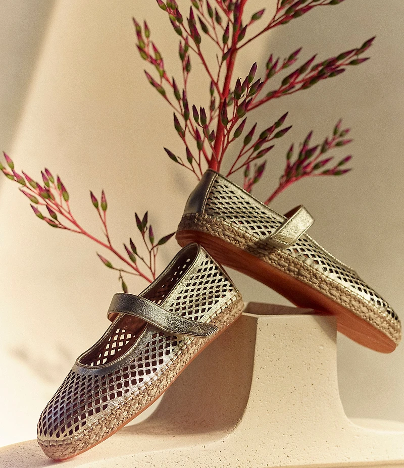 Gentle Souls Sienna Perforated Metallic Leather Mary Jane Espadrille Flats