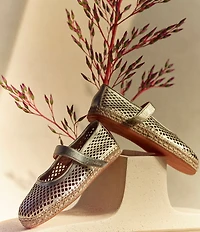 Gentle Souls Sienna Perforated Metallic Leather Mary Jane Espadrille Flats