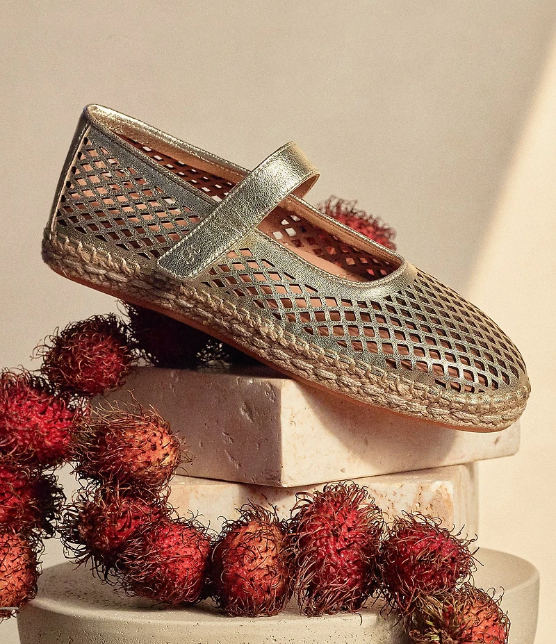 Gentle Souls Sienna Perforated Metallic Leather Mary Jane Espadrille Flats