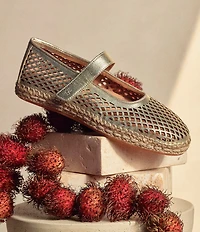 Gentle Souls Sienna Perforated Metallic Leather Mary Jane Espadrille Flats