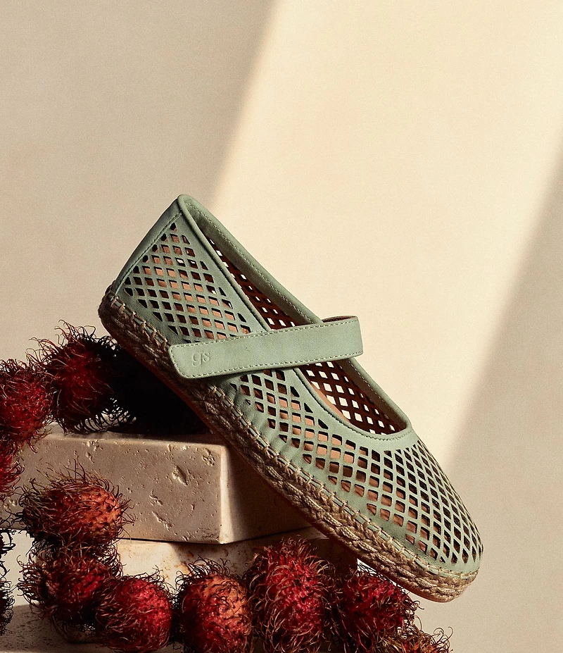 Gentle Souls Sienna Perforated Nubuck Suede Mary Jane Espadrille Flats