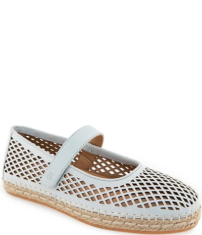 Gentle Souls Sienna Perforated Nubuck Suede Mary Jane Espadrille Flats