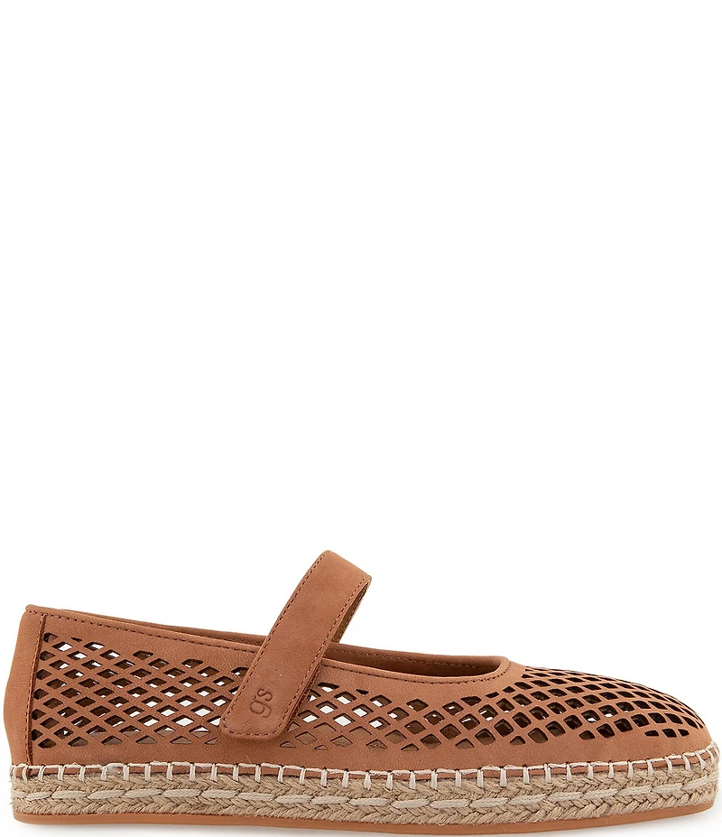 Gentle Souls Sienna Perforated Nubuck Suede Mary Jane Espadrille Flats