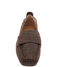 Gentle Souls Sophie Crocodile Embossed Suede Loafers