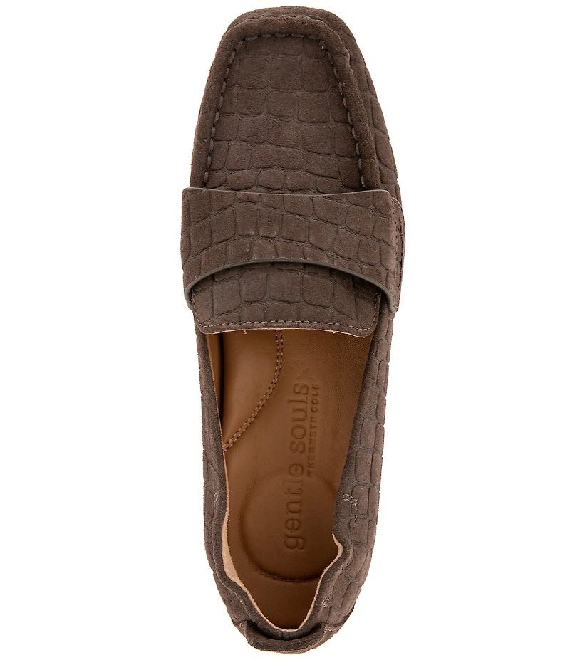 Gentle Souls Sophie Crocodile Embossed Suede Loafers
