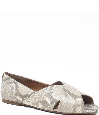 Gentle Souls Whoebe Snake Print Leather Peep Toe Flats