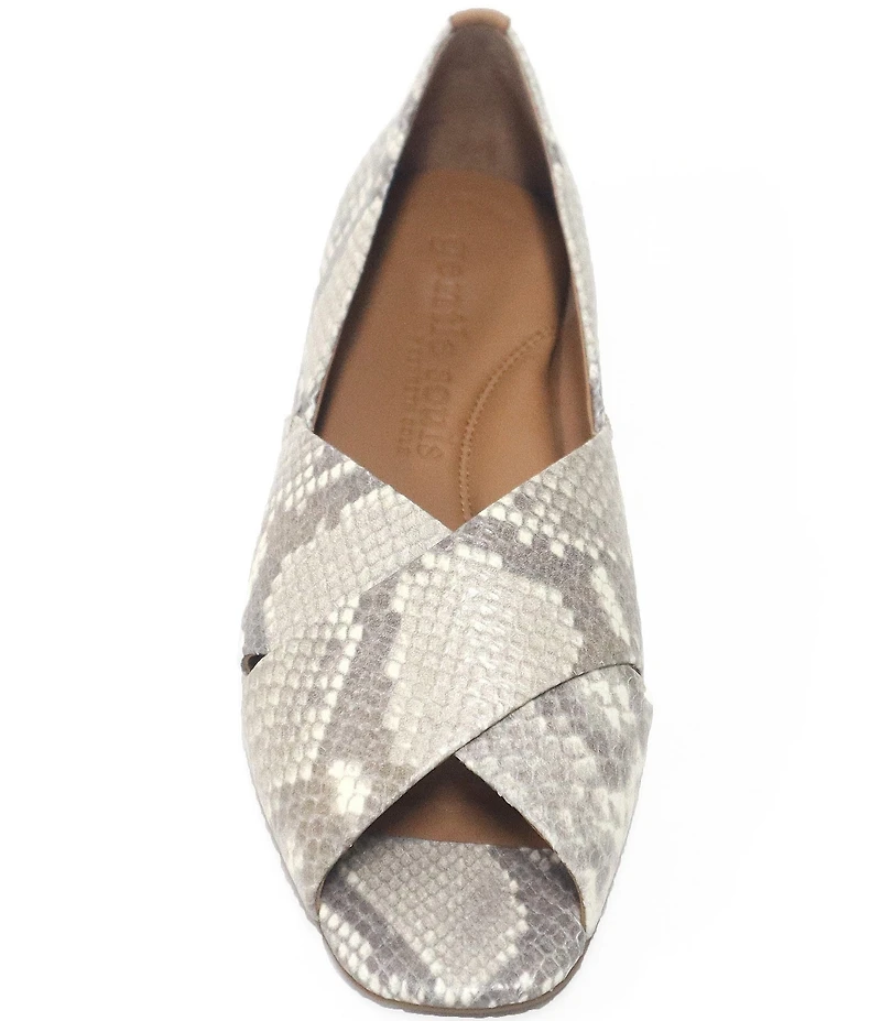 Gentle Souls Whoebe Snake Print Leather Peep Toe Flats