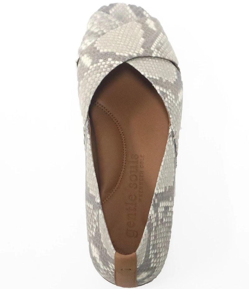 Gentle Souls Whoebe Snake Print Leather Peep Toe Flats