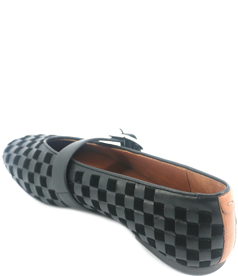 Gentle Souls Winifred Woven Leather and Suede Checkered Mary Jane Ballet Flats