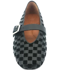 Gentle Souls Winifred Woven Leather and Suede Checkered Mary Jane Ballet Flats