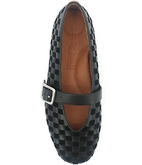 Gentle Souls Winifred Woven Leather and Suede Checkered Mary Jane Ballet Flats