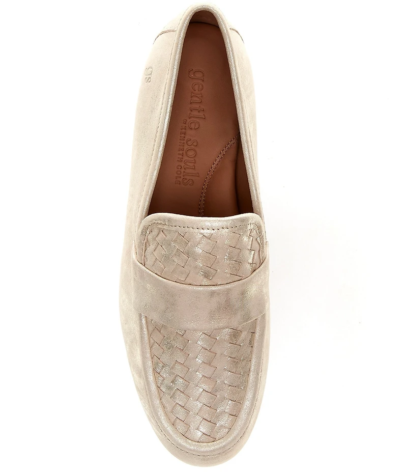 Gentle Souls Women's Crew Woven Detailed Leather Loafers