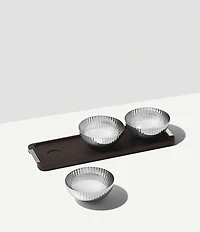 Georg Jensen Bernadotte Triple Bowl Set in Stand Wood & Stainless Steel