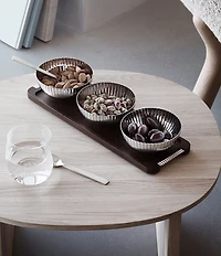 Georg Jensen Bernadotte Triple Bowl Set in Stand Wood & Stainless Steel