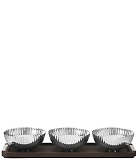 Georg Jensen Bernadotte Triple Bowl Set in Stand Wood & Stainless Steel