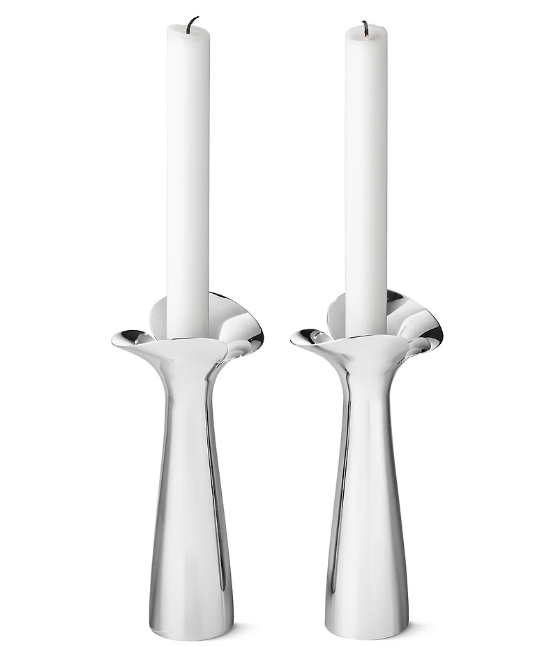 Georg Jensen Bloom Botanica Stainless Steel Sculptural Candle Holder, Set of 2