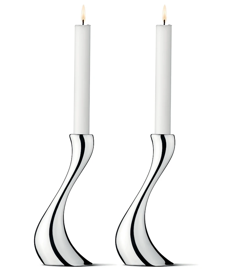 Georg Jensen Cobra Collection Mirror Stainless Steel Spiraling Candle Holder Set