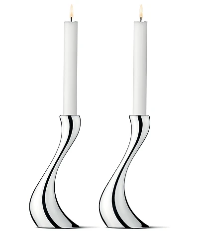 Georg Jensen Cobra Collection Mirror Stainless Steel Spiraling Candle Holder Set