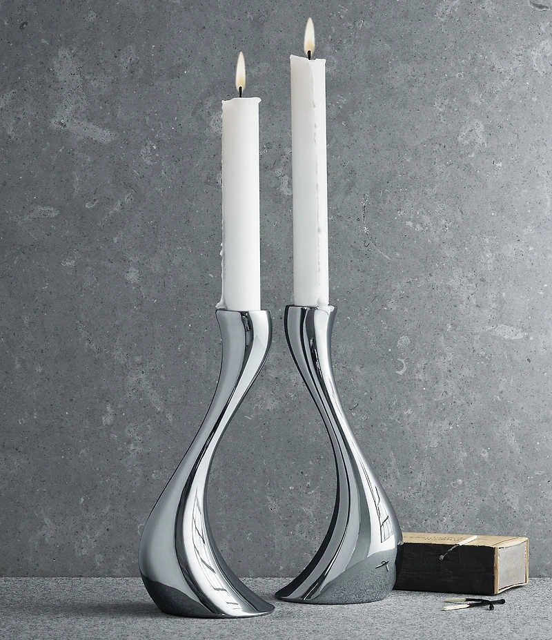 Georg Jensen Cobra Collection Mirror Stainless Steel Spiraling Candle Holder Set