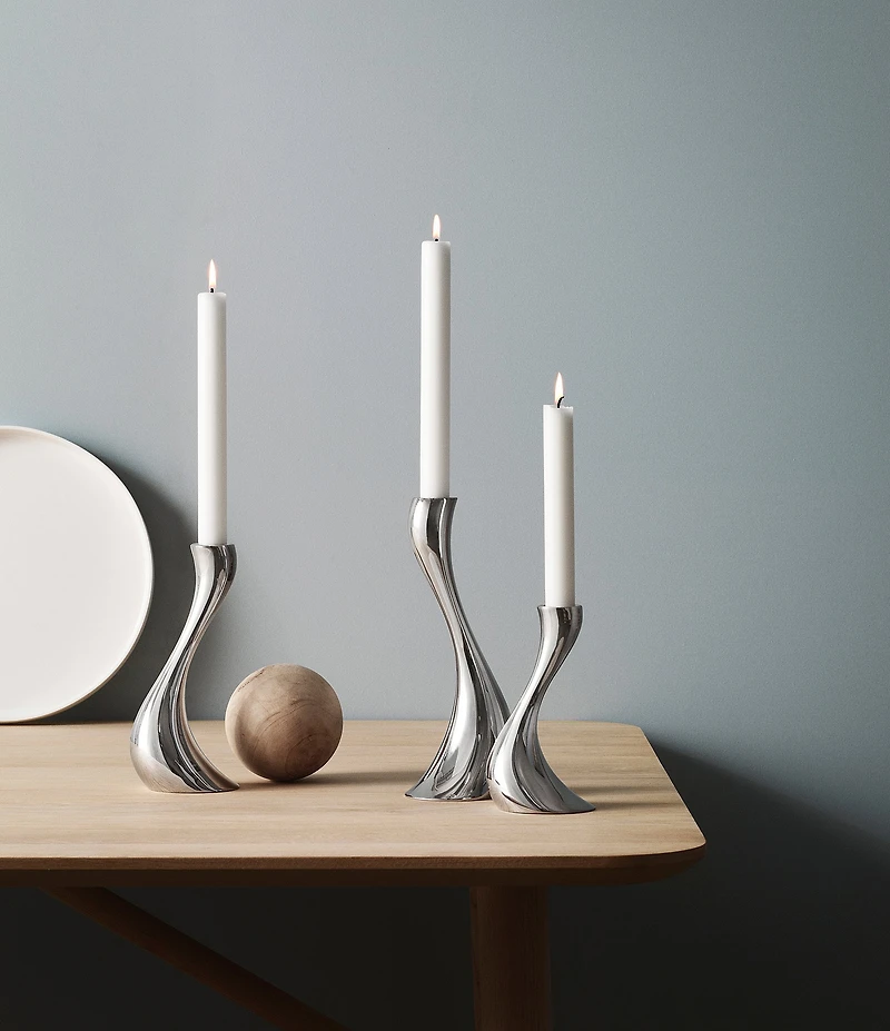 Georg Jensen Cobra Collection Mirror Stainless Steel Spiraling Candle Holder Set