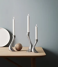 Georg Jensen Cobra Collection Mirror Stainless Steel Spiraling Candle Holder Set