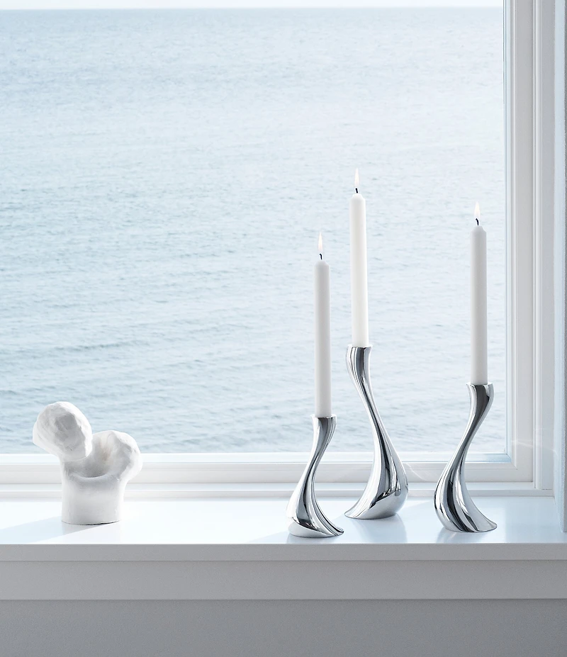 Georg Jensen Cobra Collection Mirror Stainless Steel Spiraling Candle Holder Set