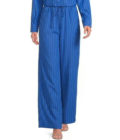 Gianna Bini Marina Striped High Rise Wide Leg Coordinating Boxer Pants