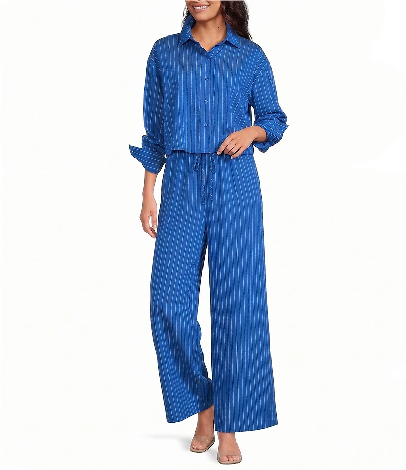 Gianna Bini Marina Striped High Rise Wide Leg Coordinating Boxer Pants