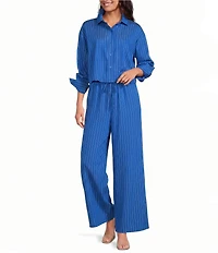 Gianna Bini Marina Striped High Rise Wide Leg Coordinating Boxer Pants