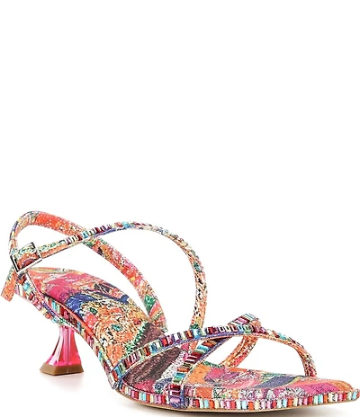 Gianni Bini Alyx Three Multi Color Rhinestone Strappy Kitten Heel Dress Sandals