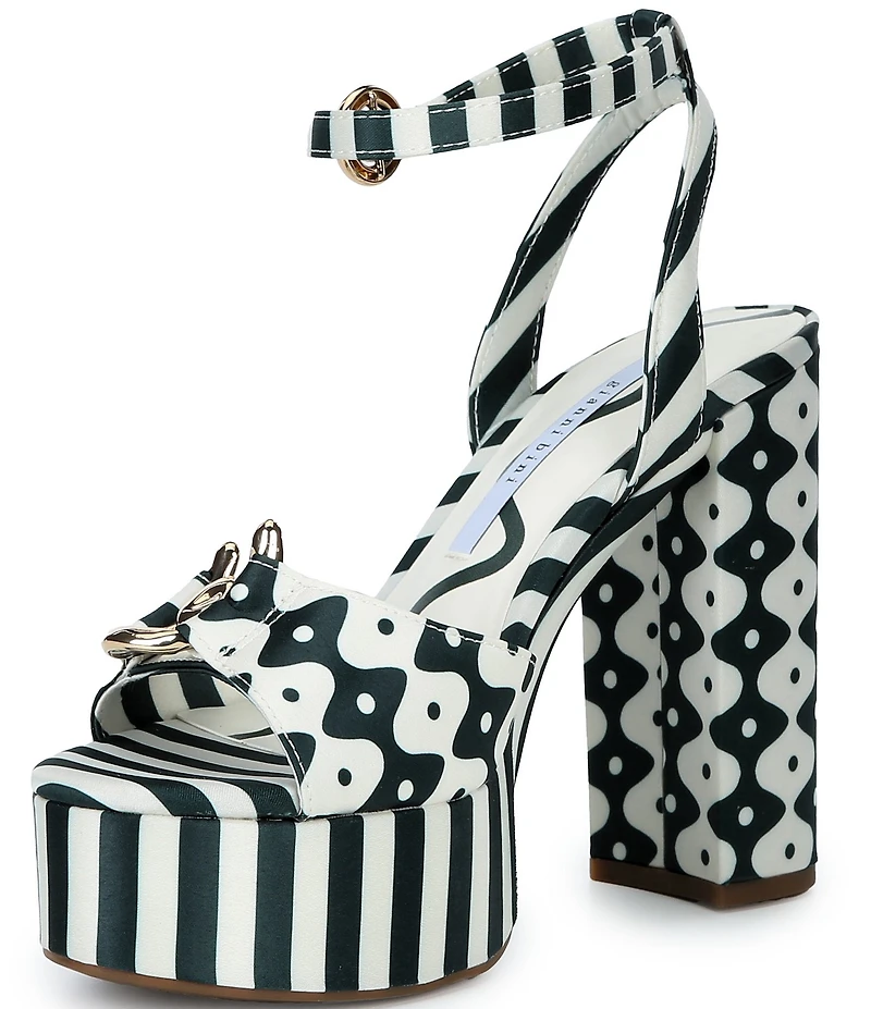 Gianni Bini Calvo Striped Satin Ornament Platform Dress Sandals