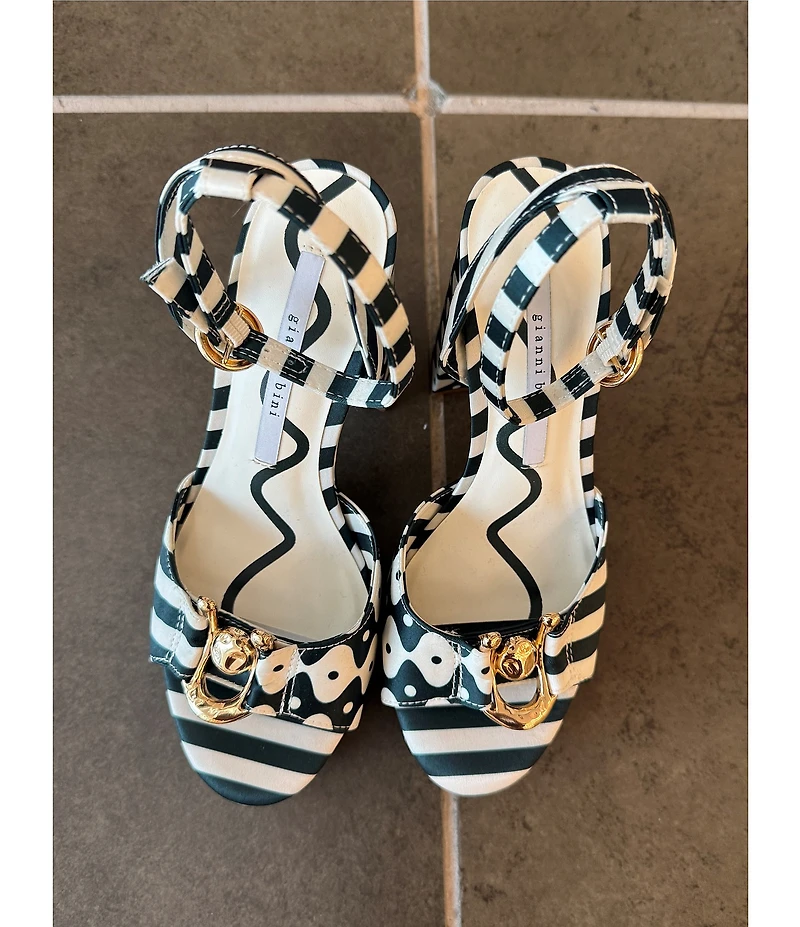 Gianni Bini Calvo Striped Satin Ornament Platform Dress Sandals