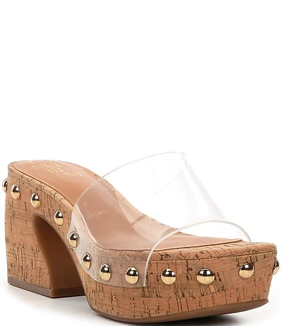 Gianni Bini Abbott Studded Clear Square Toe Platform Slide Sandals