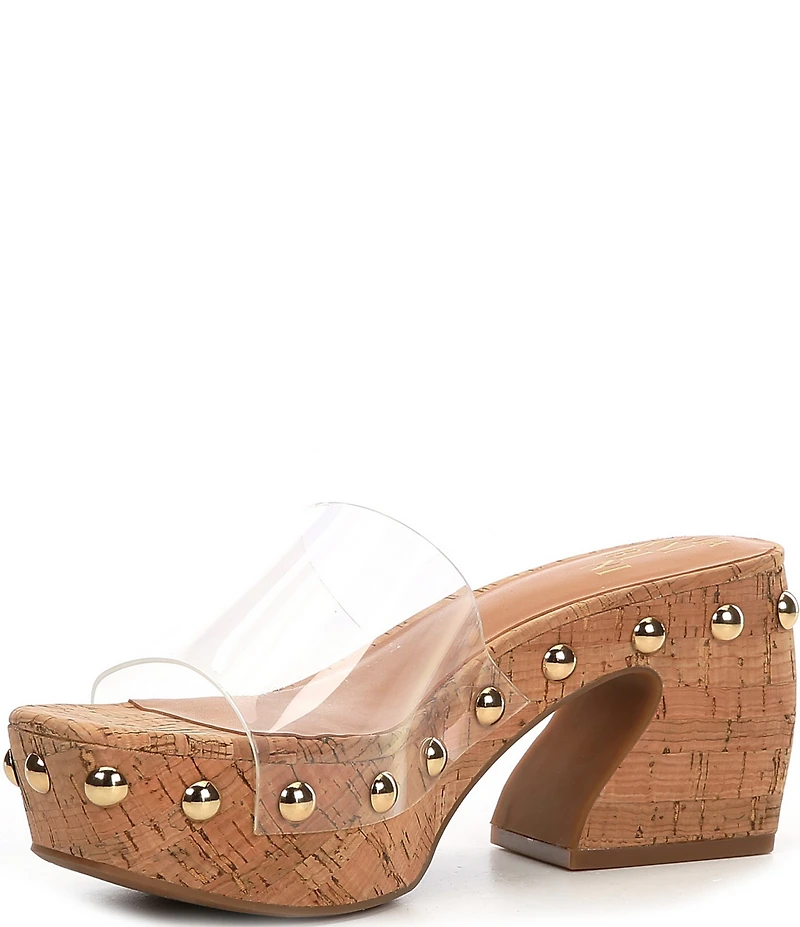 Gianni Bini Abbott Studded Clear Square Toe Platform Slide Sandals