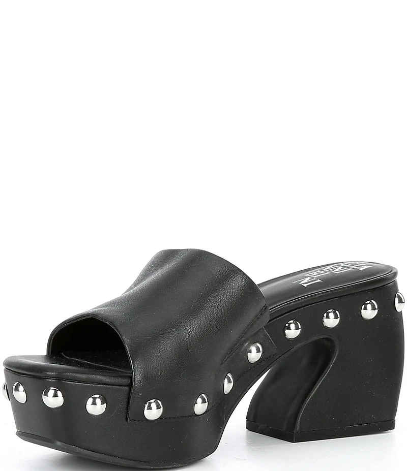 Gianni Bini Abbott Studded Leather Square Toe Platform Slide Sandals