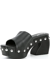 Gianni Bini Abbott Studded Leather Square Toe Platform Slide Sandals